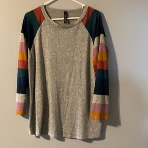 Lovely Souls Colorful Striped Sleeve Raglan Top